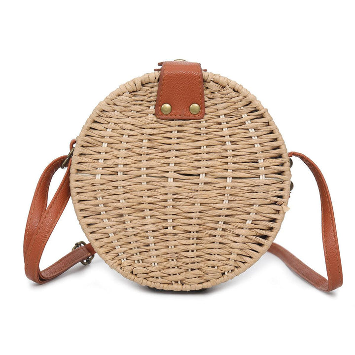 Women Summer Round Straw Shoulder Bag Vintage Woven Beach Tote Crossbody Handbag - Trendha