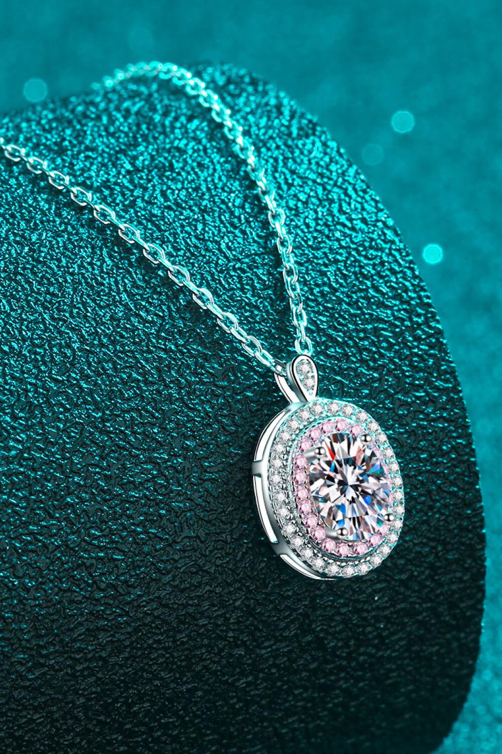925 Sterling Silver Rhodium-Plated 1 Carat Moissanite Pendant Necklace - Trendha