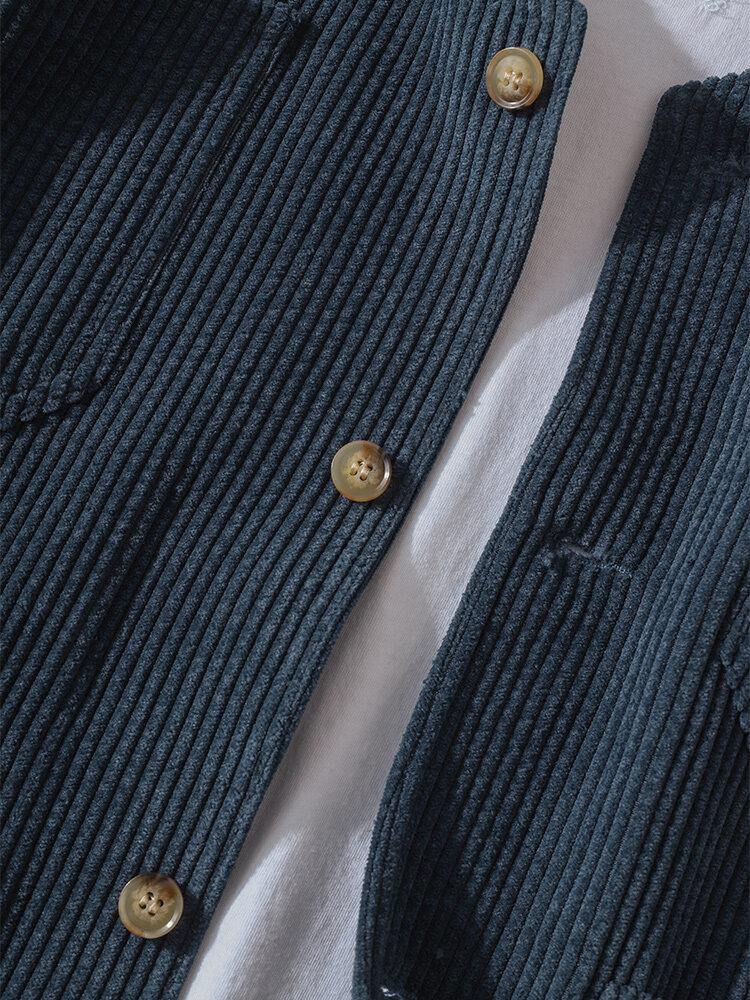 Mens Corduroy Multi Pocket Button Up Sleeve Vest - Trendha