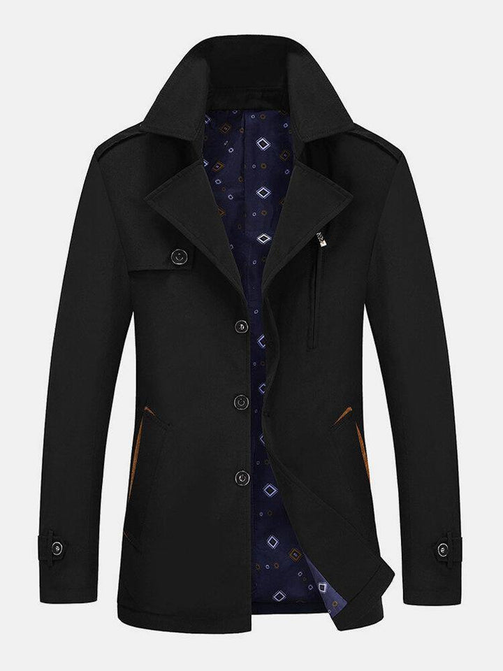 Mens Solid Color Single Breasted Business Mid Length Long Sleeve Trench Coats - Trendha