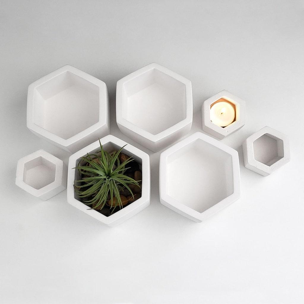 White Hexagon Ceramic Planter - Trendha