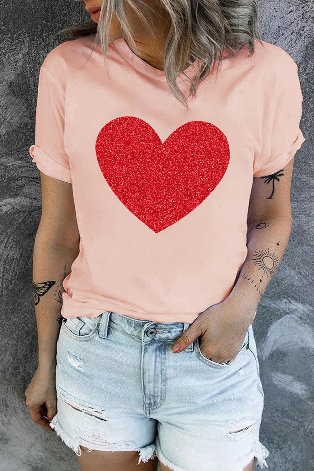 Glitter Heart Graphic T-Shirt - Trendha
