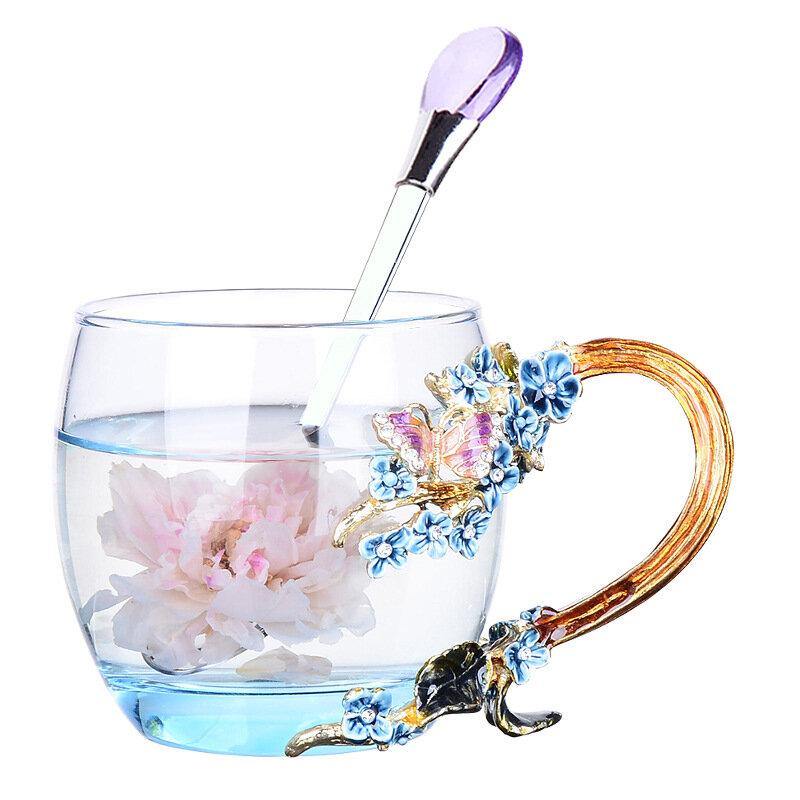 Enamel Flower Tea Mug Exquisite Plum Coffee Cup Handmade Crafts Christmas Gifts - Trendha