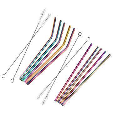 7PCS Premium Stainless Steel Metal Drinking Straw Reusable Straws Set With Cleaner Brushes - Trendha