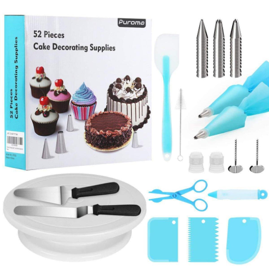 52Pcs/set Tool Cake Decorations Set Gift Kit Baking Supplies Turntable Spatula Stand Diy Equipment for Kids Home - Trendha