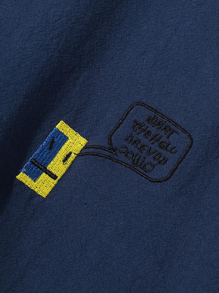 Mens Fnuuy Pattern & Slogant Embroidery Side Stripe Preppy Henley Shirt - Trendha