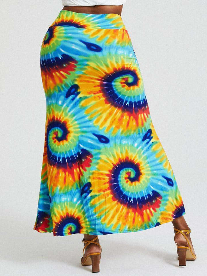Bohemia Tie Dye Print High Waist Buttocks Bodycon Long Skirt - Trendha