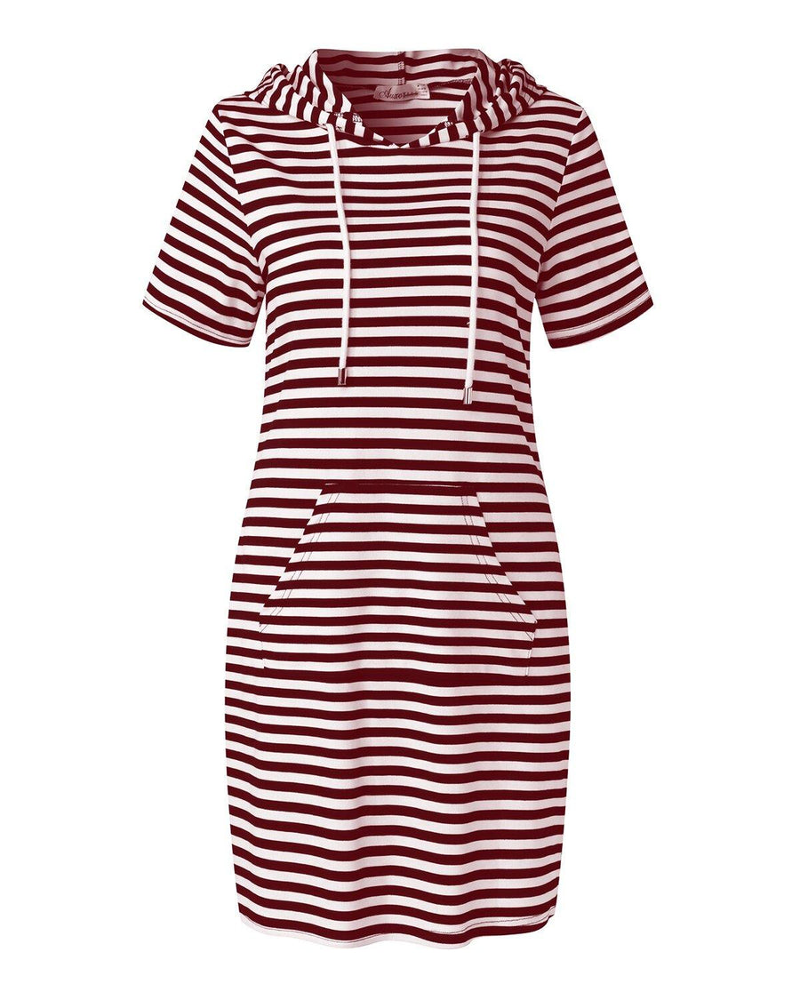 Striped Drawstring Short Sleeve Casual Shirt Pocket Dress - Trendha