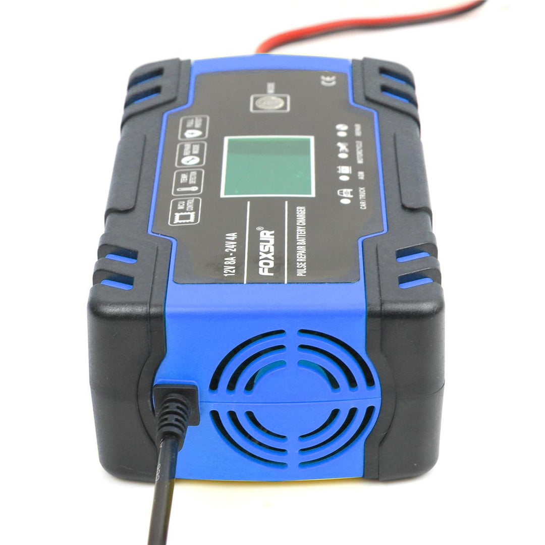 FOXSUR™ 12/24V 8A/4A Touch Screen Pulse Repair LCD Battery Charger Blue For Car Motorcycle Lead Acid Battery Agm Gel Wet - Trendha