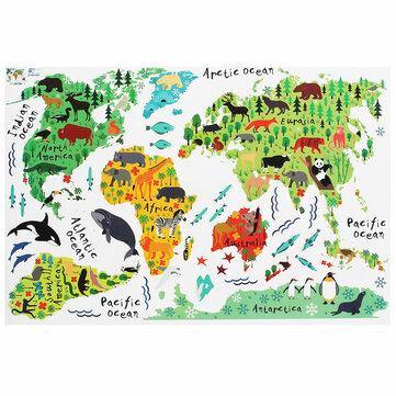Colorful Animal World Map Wall Sticker Removable Home Decal for Kids Baby Room Living Room Mural Wall Art Decor - Trendha