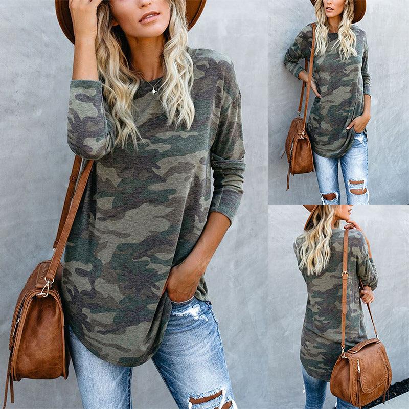 Women’s Asymmetric Camouflage Long-Sleeve Top