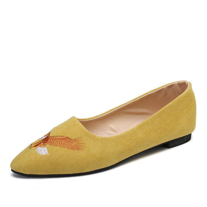 Women Pointed Toe Suede Bird Embroidered Decor Flats Shoes - Trendha