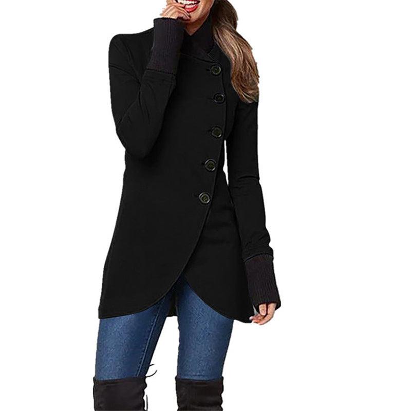 Single-breasted Panelled Hem Slit Long-sleeved Jacket - Trendha