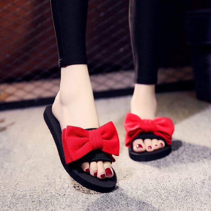 2021 Summer Slippers Women Shoes Bohemian Bow Slides Flat Shoes Woman Flat Slippers Casual Beach Shoes Red - Trendha