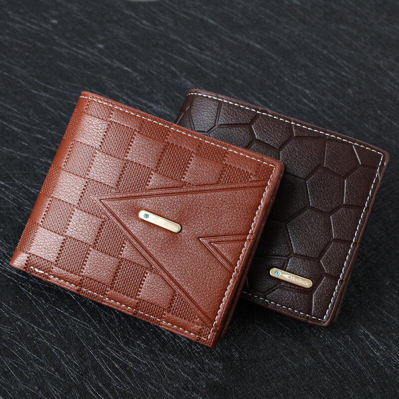 Men Faux Leather Business Retro Solid Color Lychee Pattern Embossed Multi-slot Card Holder Wallet - Trendha