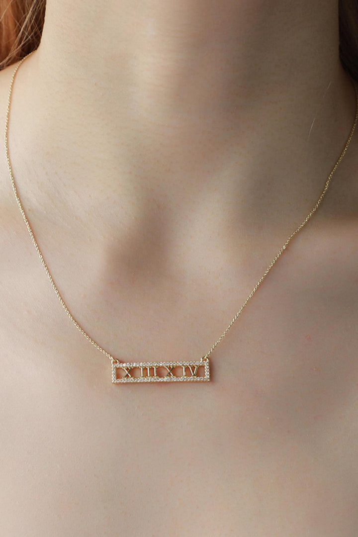 Inlaid Cubic Zirconia Bar Pendant Necklace - Trendha