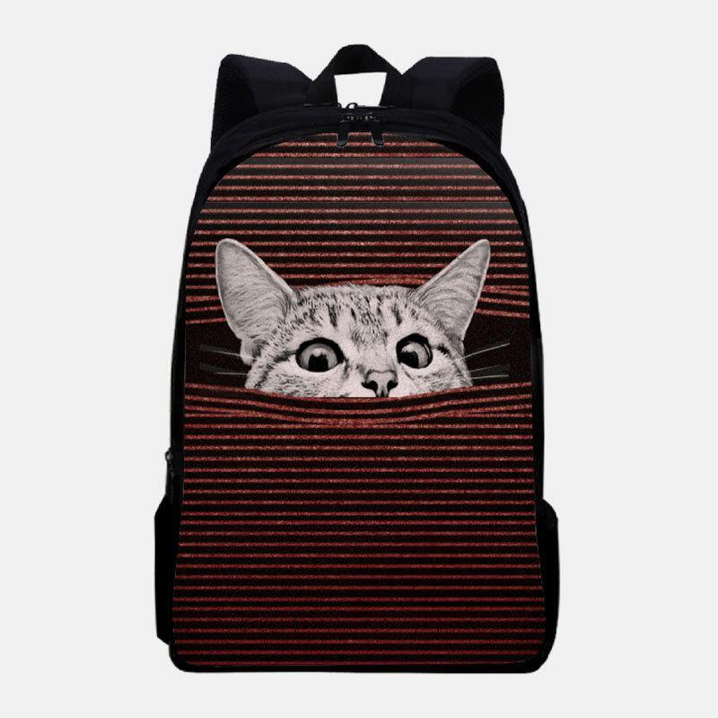 Women Oxford Cloth Large Capacity Cartoon Cat Stripe Pattern Printing Backpack - Trendha