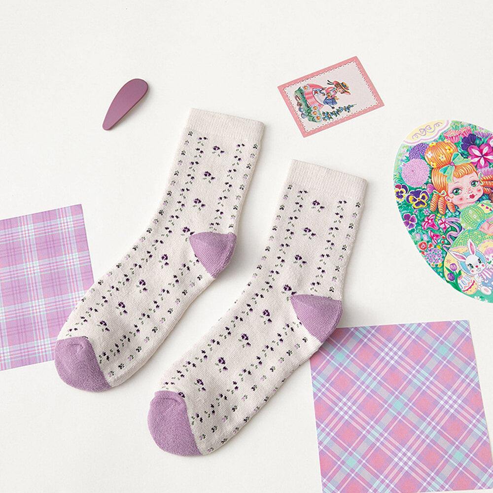 Women Cotton Thick Embroidery Multi Pattern Cute Casual Warm Tube Socks - Trendha