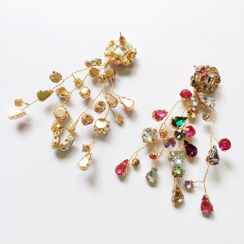Colorful Floral Rhinestone Drop Earrings