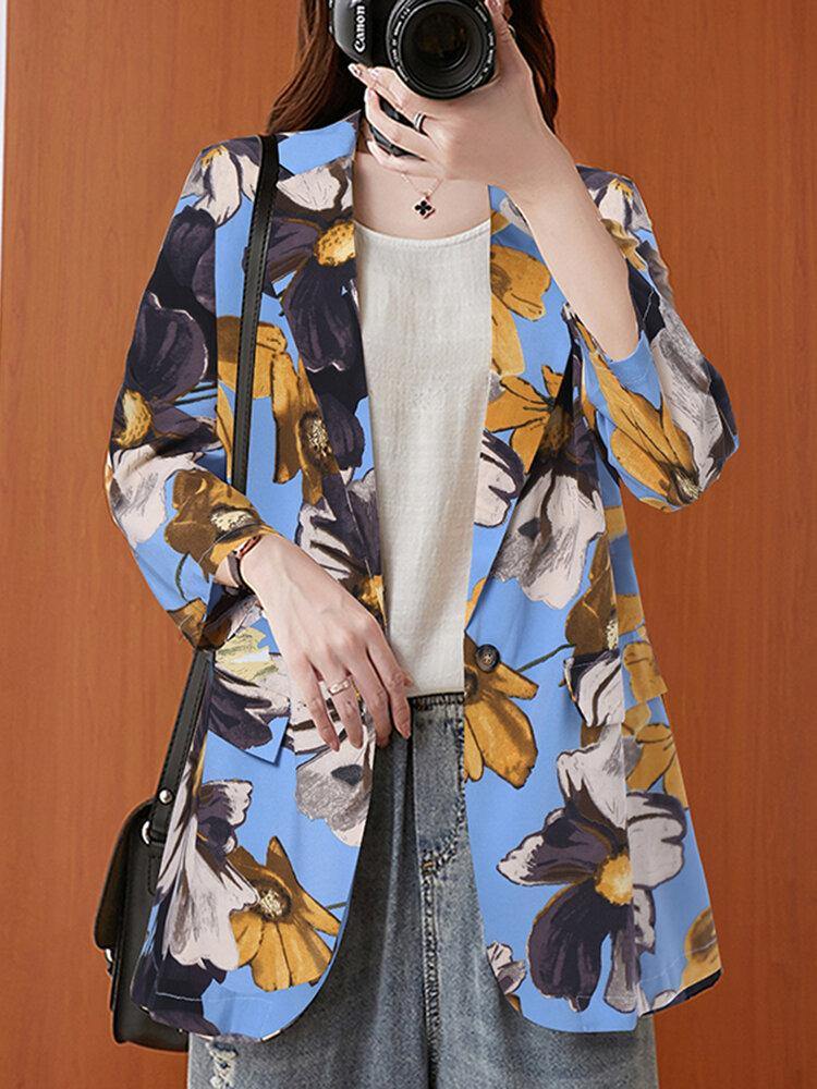 Women Full Sleeve Lapel Floral Bohemian Leisure Retro Thin Suit - Trendha