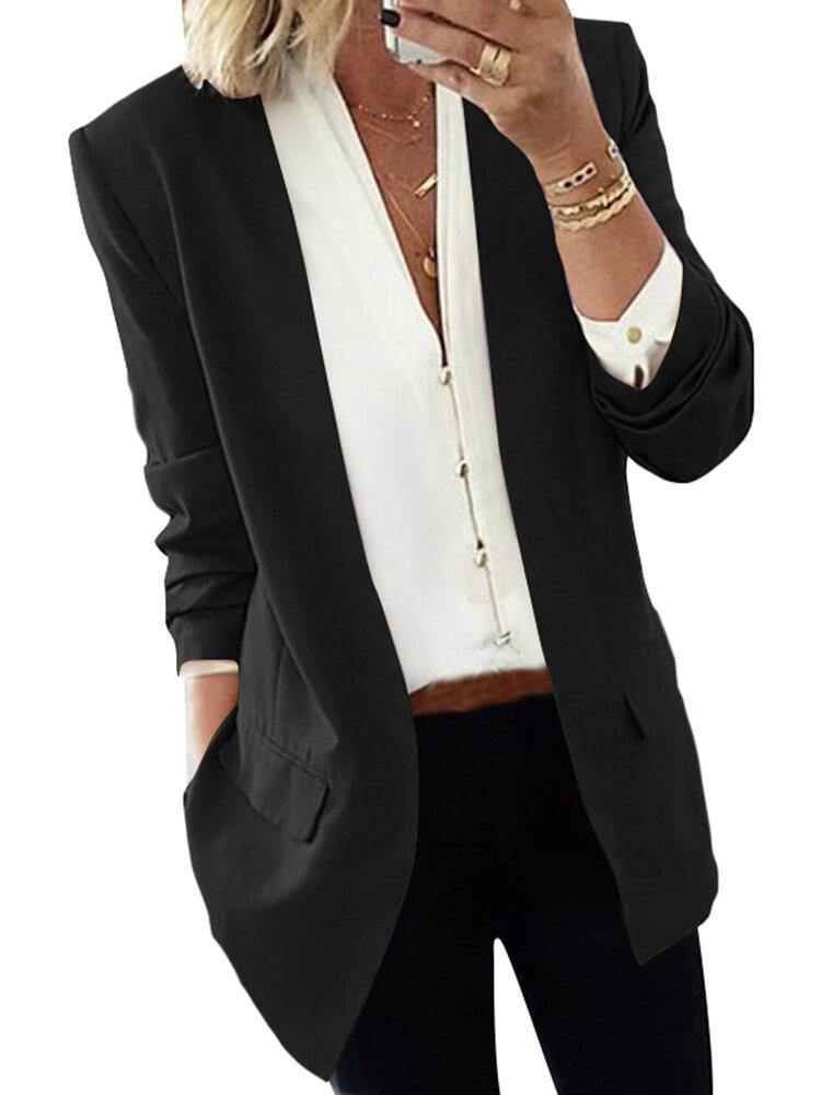 Women OL Classical V-Neck Brief Style Business Casual Blazer With Pocket - Trendha