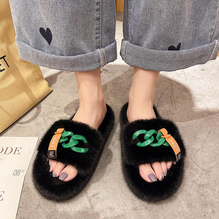 Summer Female Large Size Thick Soled Fur Slippers - Trendha