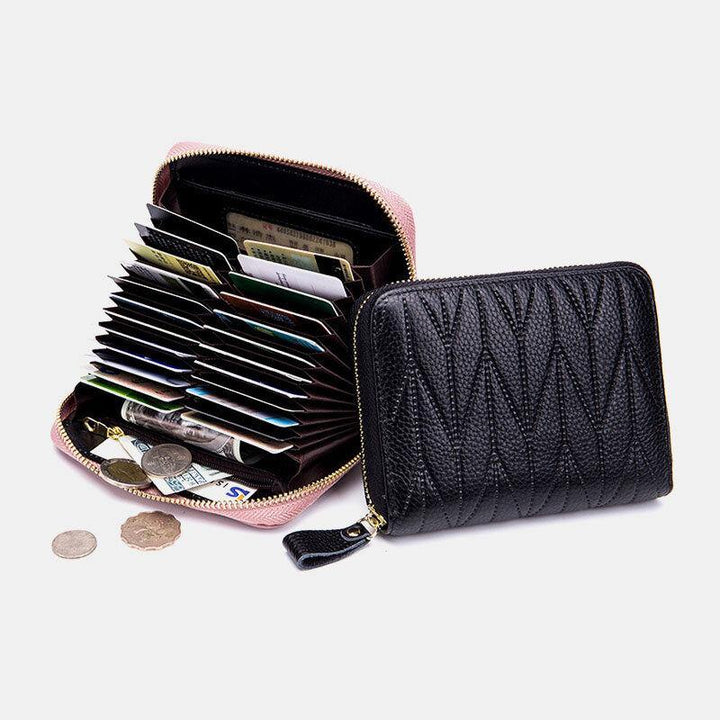 Women Genuine Leather RFID Multifunction Multi Card Slot Travel Small Wallet - Trendha