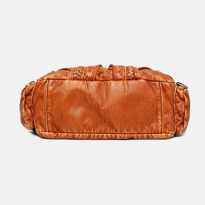 Women PU Leather Solid Color Large Capacity Retro Fashion Tote Handbags Crossbody Bags - Trendha