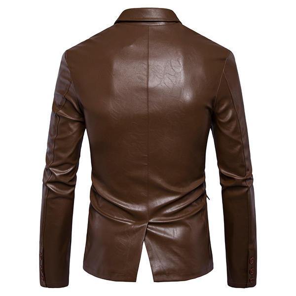Mens Lapel Collar Slim Fit Black Fashion Faux Leather Jacket - Trendha