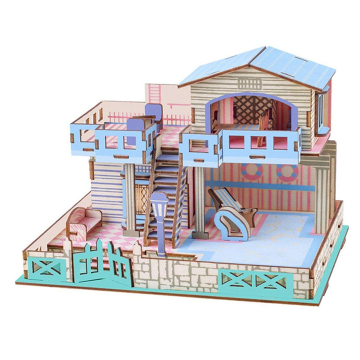 3D DIY Wooden Puzzle Dollhouse Handmade Wooden Building Model Educational Puzzle Toy for Kid Creative Gift - Trendha