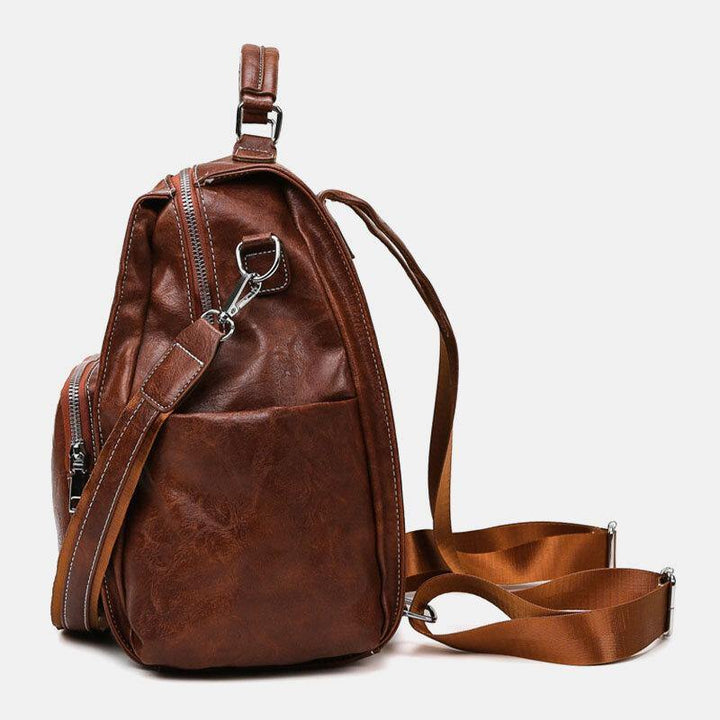 Women PU Leather Large Capacity Multi-pocket Retro Messenger Backpack Crossbody Bag Shoulder Bag - Trendha