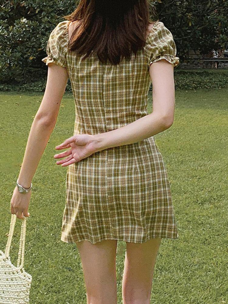 Puff Sleeve Ruffles Square Neck Summer Holiday Mini Dress For Women - Trendha