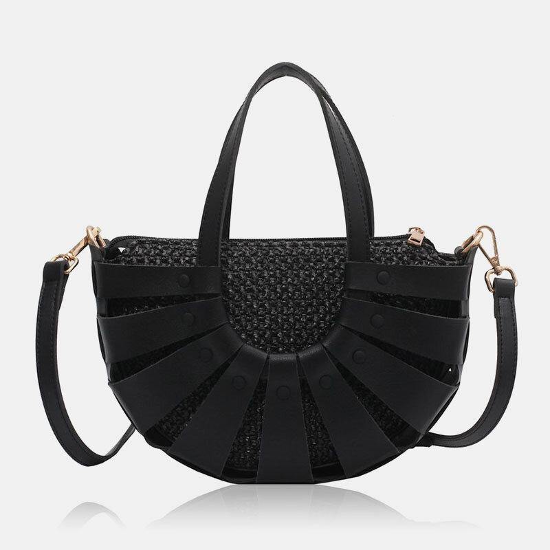 Women PU Leather Rivet Large Capacity Hollow Simple Handbag Shoulder Bag Crossbody Bags Straw Bag - Trendha