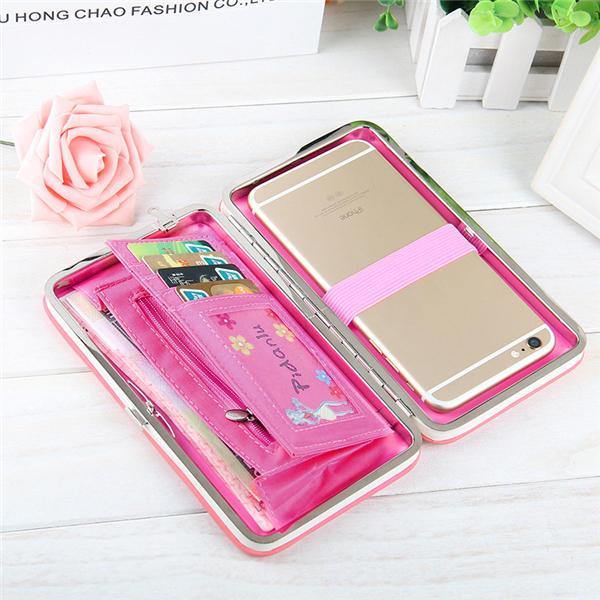 Women Candy Color Bowkot 5.5 Inch Phone Wallets Case Hasp Long Purse Clutches - Trendha