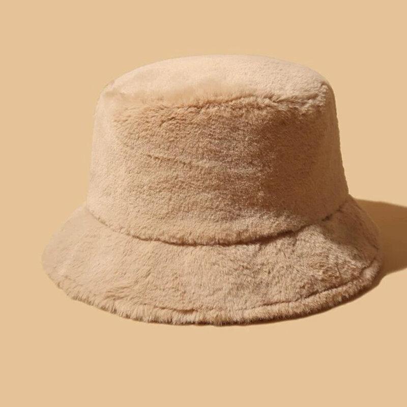 Women Thick Warm Winter Bucket Hat Solid Color Girls Flat Top Velvet Fedoras Ladies Plush Bob - Trendha