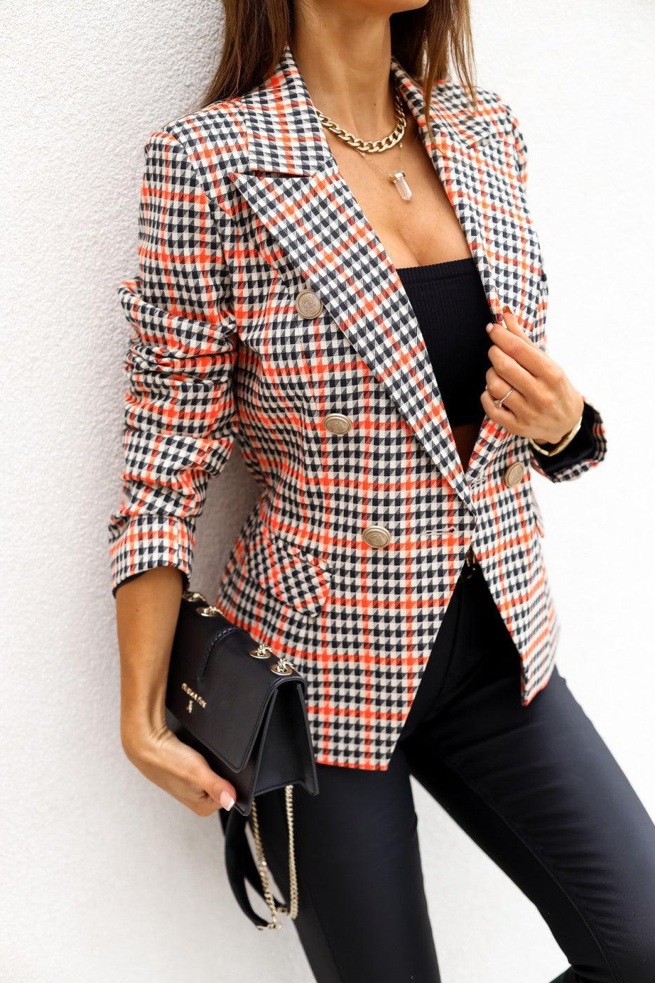 Double-breasted Printed Suit Jacket