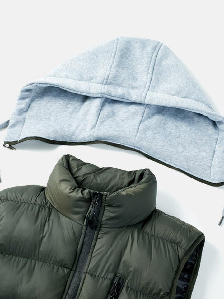 Mens Solid Color Zipper Detachable Hooded Warm Padded Gilet Vests - Trendha