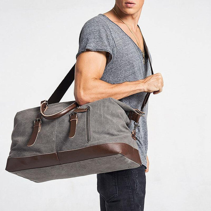 Men Canvas PU Leather Large Capacity Multi-Pocket Handbag Shoulder Bag Travel Bag Duffle Bag Crossbody Bag - Trendha