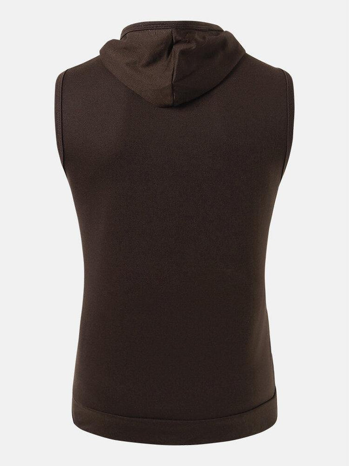 Mens Pure Color Cotton Casual Sleevless Hooded Vests With Pocket - Trendha