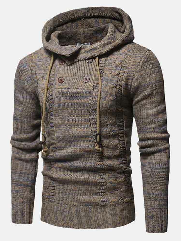 Mens Vintage Half Double Breasted Zipper Knitting Warm Hooded Sweaters - Trendha