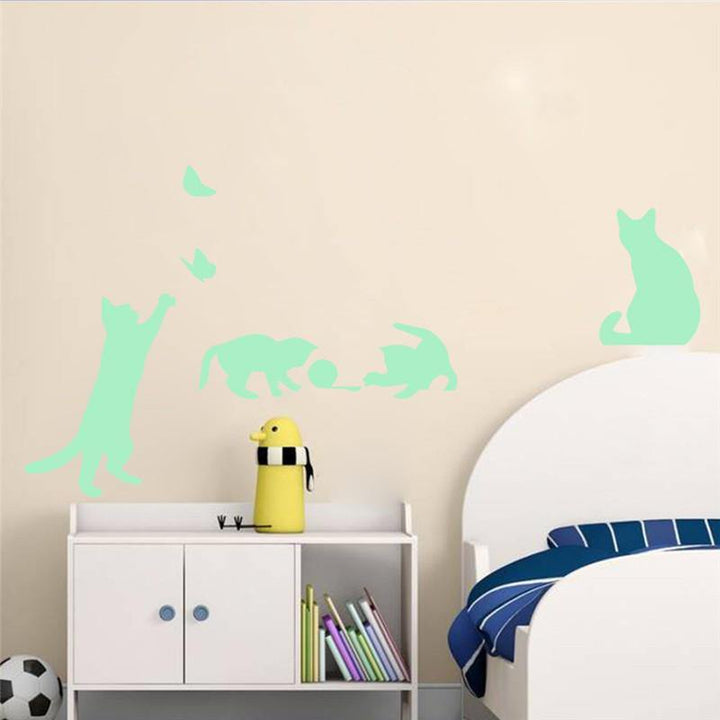 Honana DX-154 30X18CM Fluorescent Glow Naughty Cat Play With Butterfly Wall Sticker Home Bedroom Decor - Trendha
