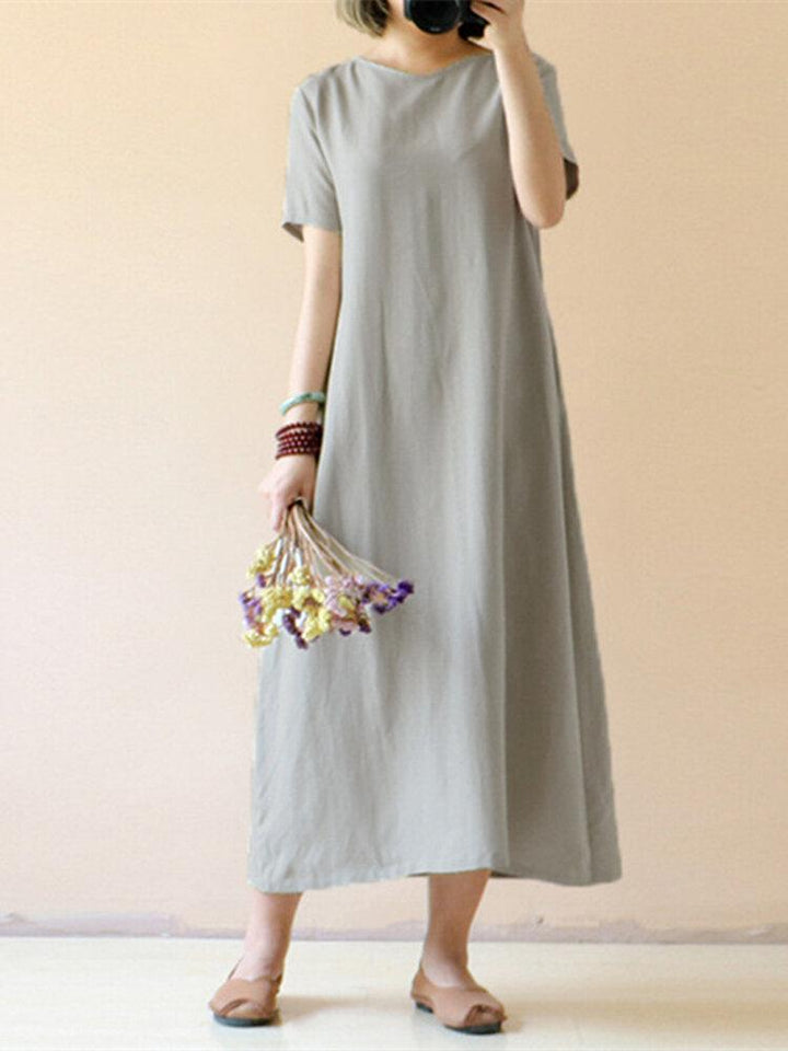 Celmia Women Vintage Short Sleeve Cotton Loose Maxi Dress - Trendha