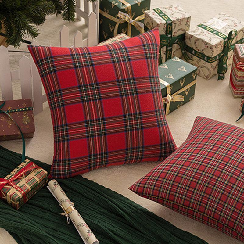 1PC Square Pillow Case Christmas Scottish Plaid Throw Waist Cushion Cover 18" - Trendha