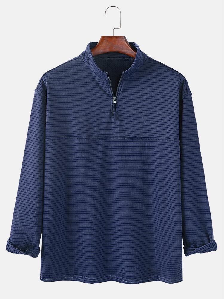 Mens Stripe Long Sleeve Half Zipper Casual Henley Shirts - Trendha