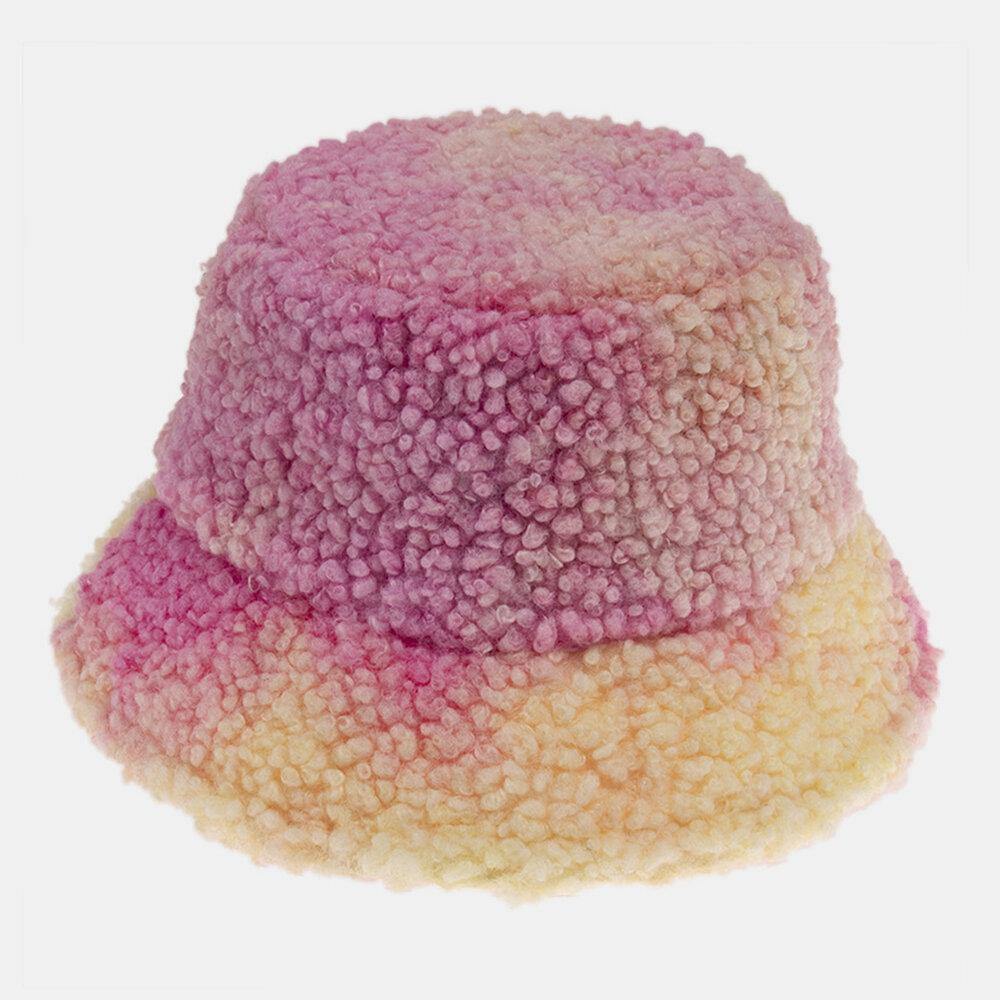 Unisex Felt Lamb Hair Tie-dye Plus Thicken Warm Windproof Soft Bucket Hat - Trendha
