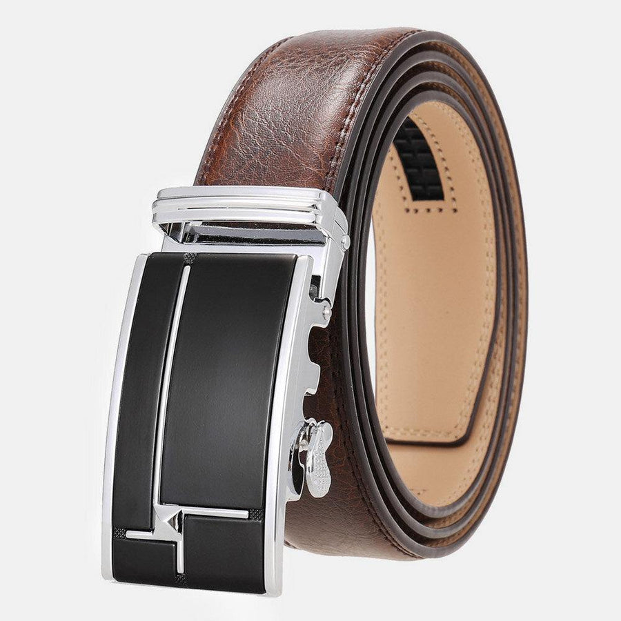 Men Genuine Leather Rectangular Alloy Automatic Buckle 3.5 CM Casual Business Wild Belt - Trendha