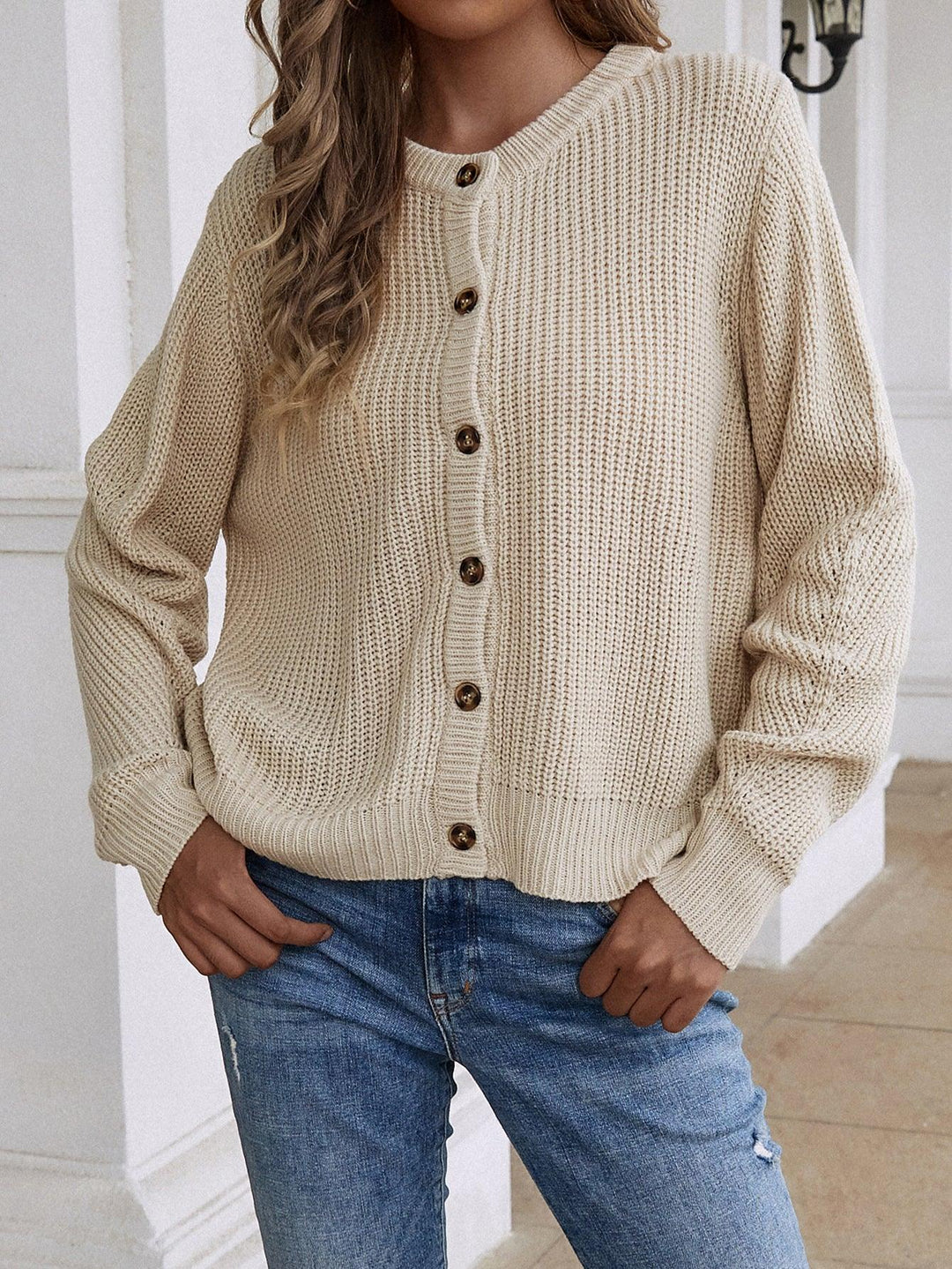 Button Down Rib-Knit Reversible Sweater - Trendha
