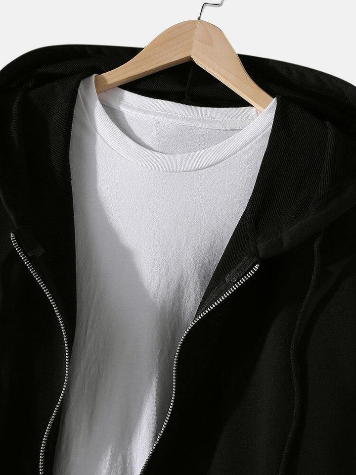 Mens Hooded Zipper Long Sleeve Black Cardigans With Pocket - Trendha
