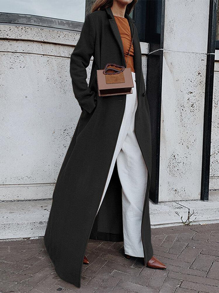 Women Pure Color Lapel Long Sleeve Longline Button Casual Stylish Coat - Trendha
