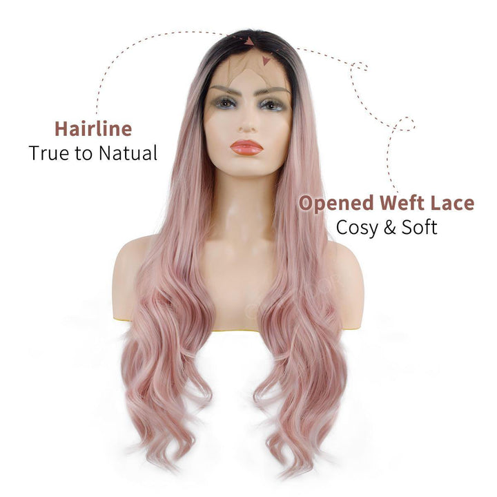 24 Inch T Pink Wig Front Lace Chemical Fiber Wig ladies high temperature silk half hand hook big curly hair - Trendha
